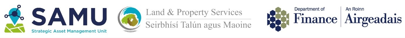 Logos of Strategic Asset Management Unit (SAMU), Land & Property Services (LPS) and the Department of Finance (DoF)